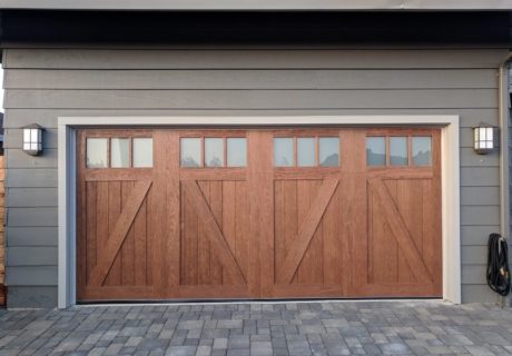 double wooden garage doors with windows