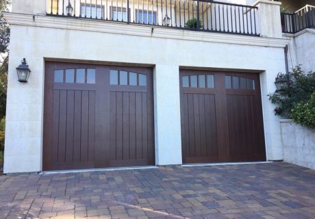 double wooden garage doors with windows